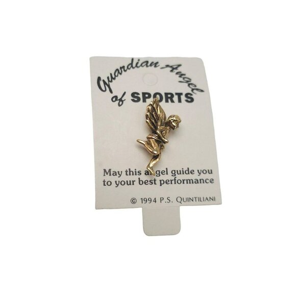 Guardian Angel of Running Track Lapel Brooch Pin Gold Tone Vintage 1994 NOS - Picture 1 of 4